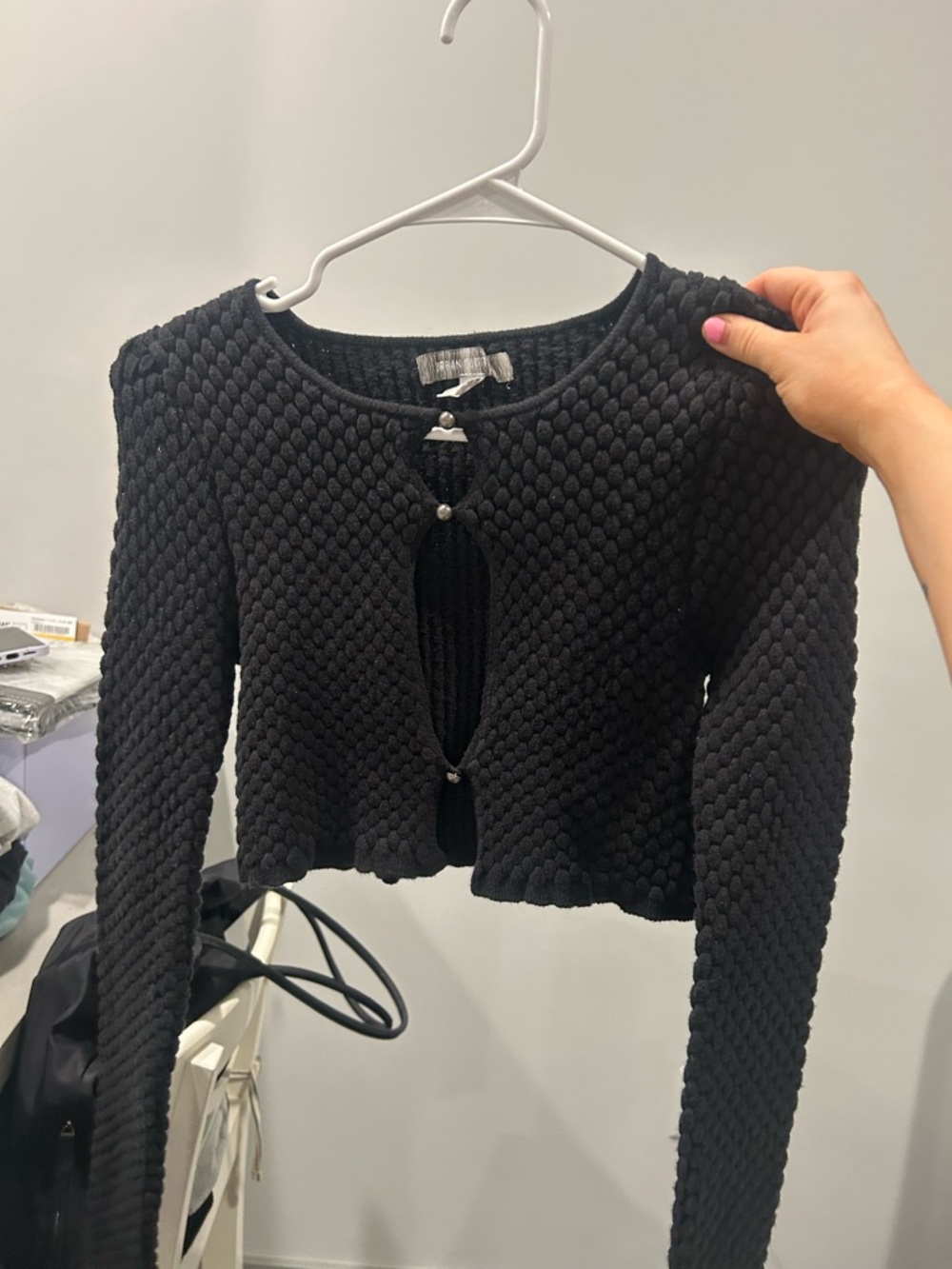 Urban Outfitters Black Textured Long Sleeve Cropped Cardigan